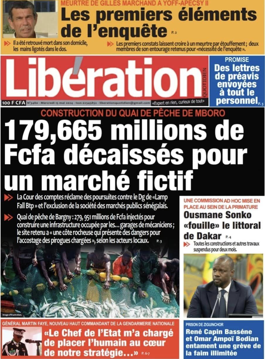 Découvrez les Unes des journaux Sénégalais du mercredi 15 mai 2024