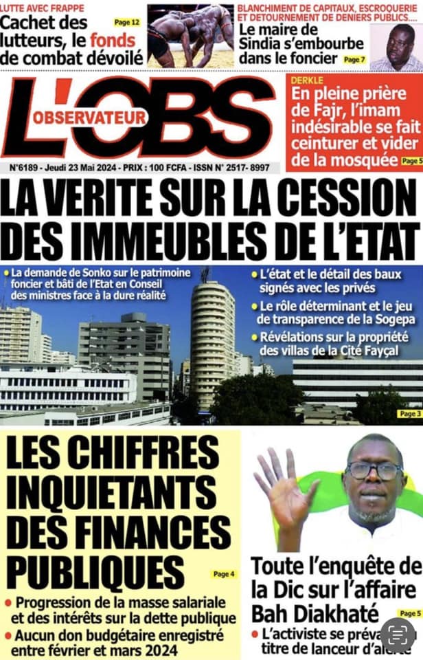 Découvrez les Unes des journaux Sénégalais du jeudi 23 mai 2024