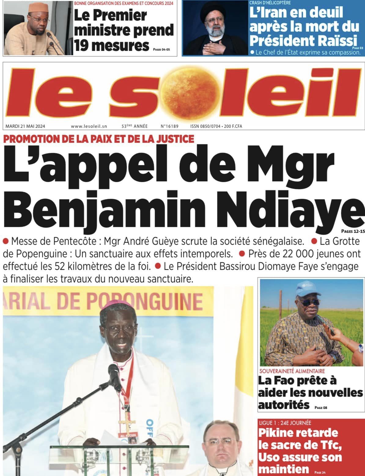 Découvrez les Unes des journaux Sénégalais du mardi 21 mai 2024
