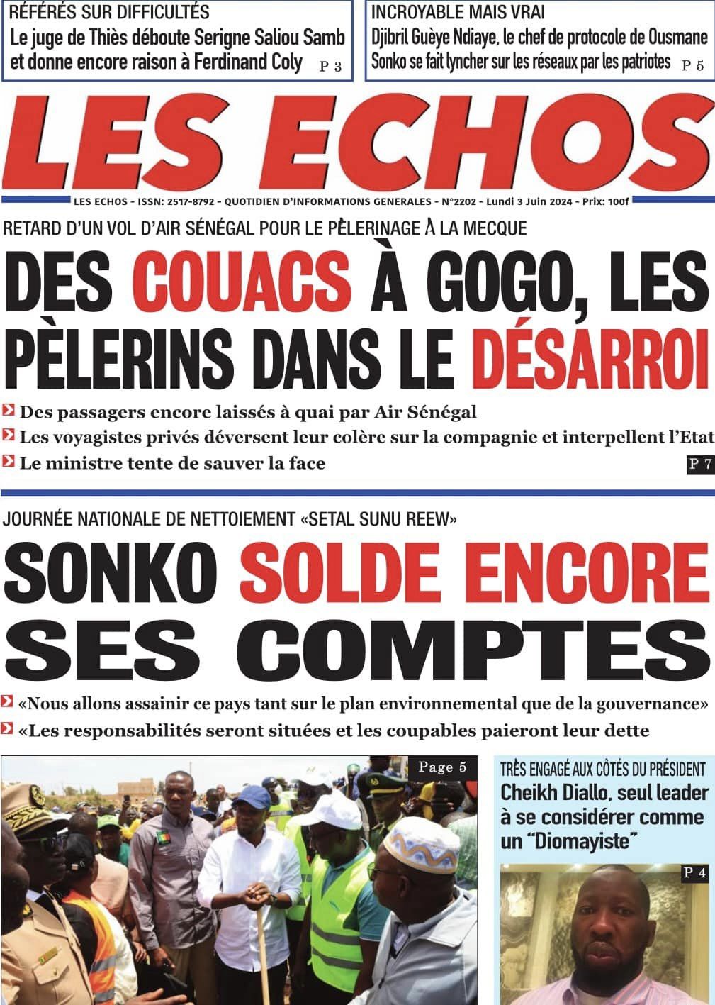 Découvrez les Unes des journaux Sénégalais du lundi 03 juin 2024