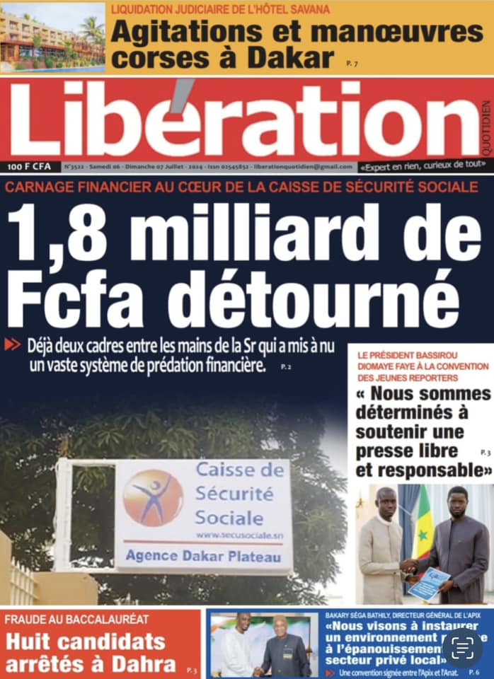 Découvrez les Unes des journaux sénégalais du samedi 06 juillet 2024