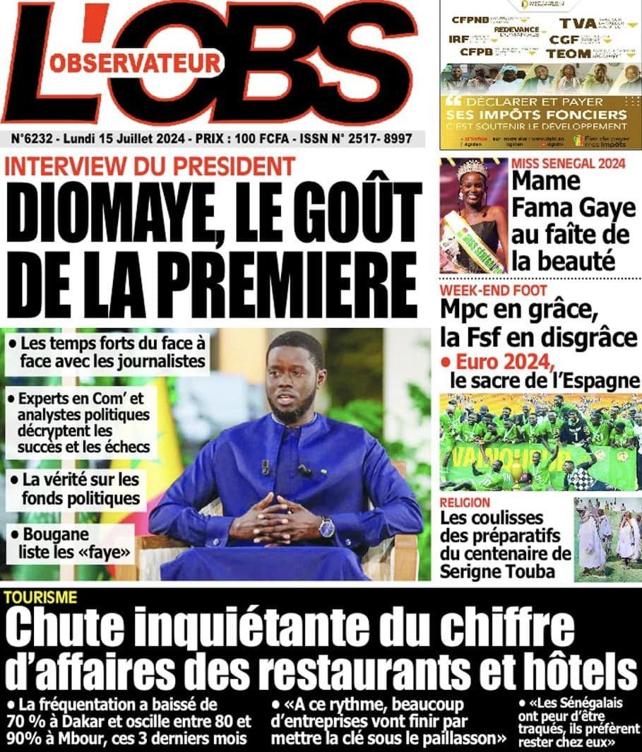 Découvrez les Unes des journaux sénégalais du lundi 15 juillet 2024