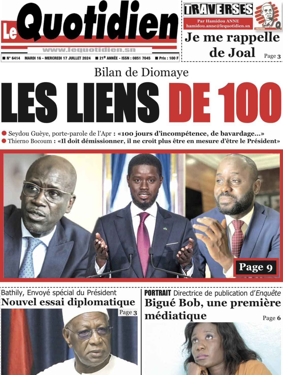 Découvrez les Unes des journaux sénégalais du mardi 16 juillet 2024