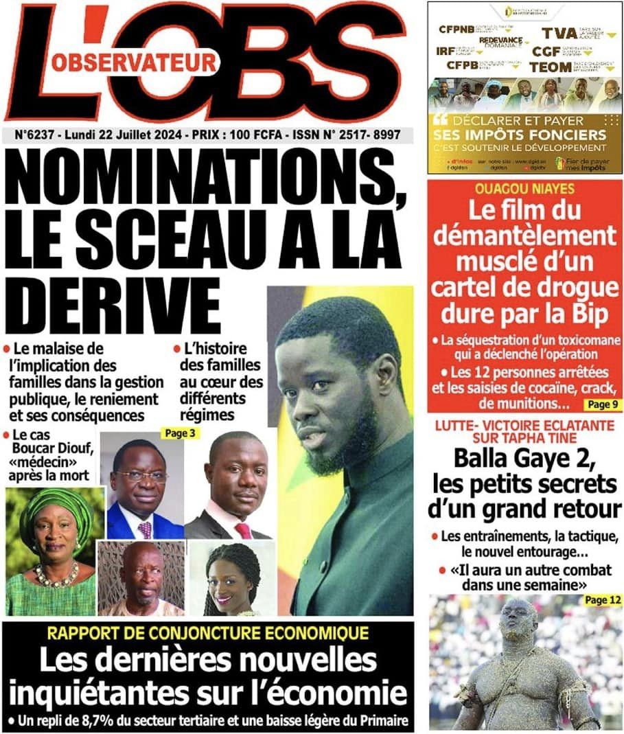 Découvrez les Unes des journaux sénégalais du lundi 22 juillet 2024