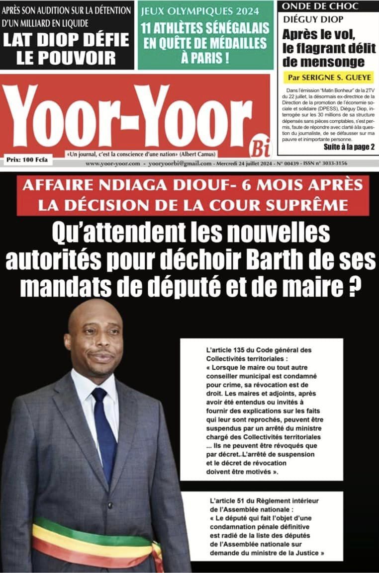 Découvrez les Unes des journaux sénégalais du mercredi 24 juillet 2024