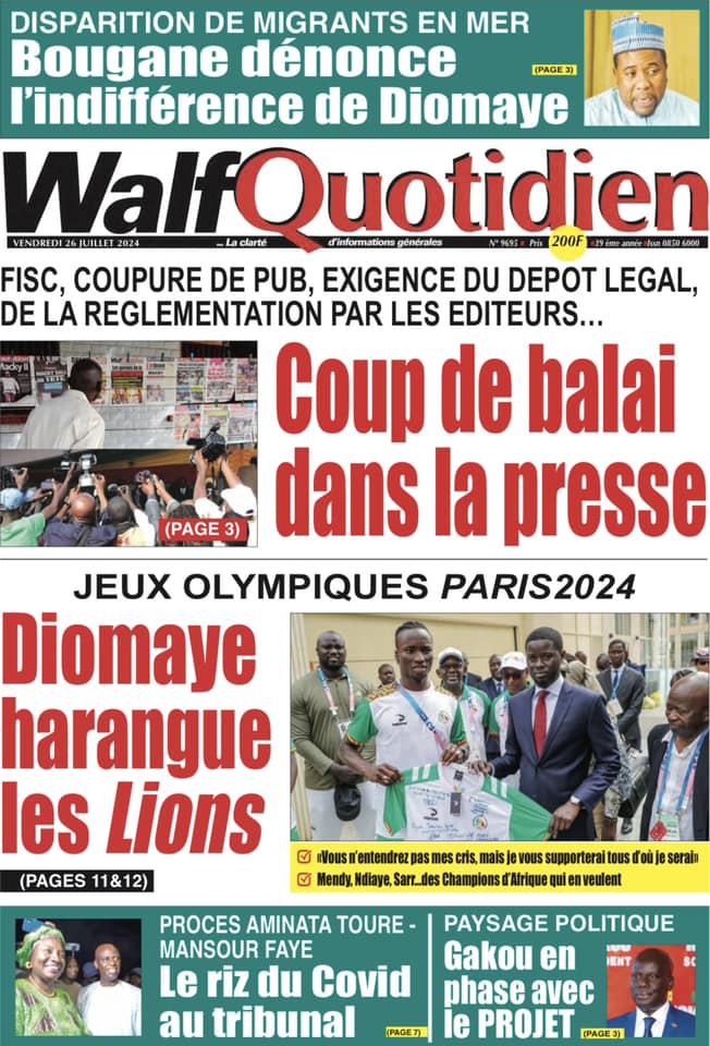 Découvrez les Unes des journaux sénégalais du vendredi 25 juillet 2024