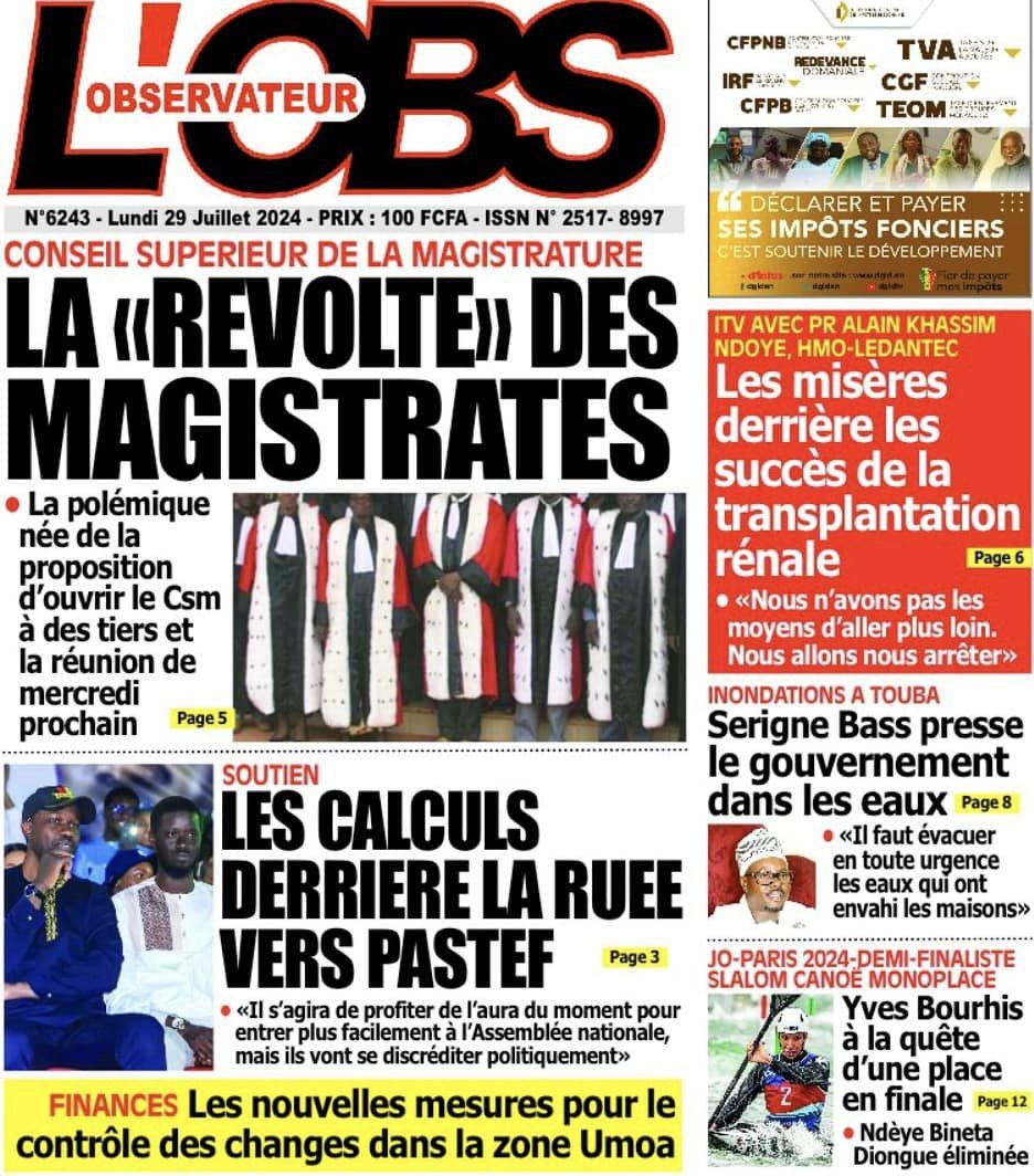 Découvrez les Unes des journaux sénégalais du lundi 29 juillet 2024