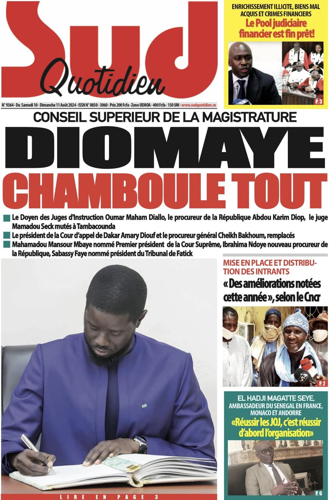 Découvrez les Unes des journaux sénégalais du samedi 10 août 2024