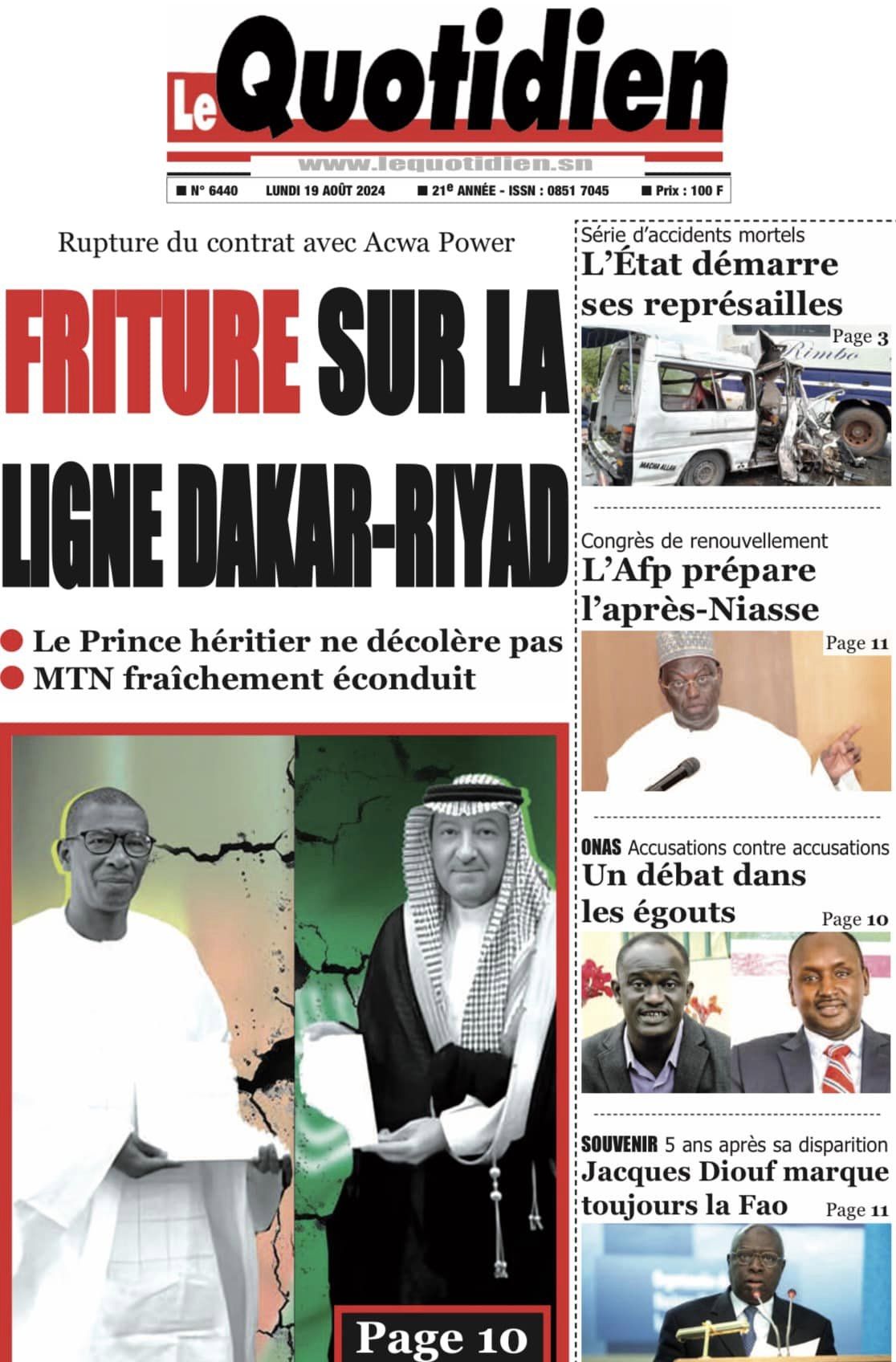 Découvrez les Unes des journaux sénégalais du lundi 19 août 2024