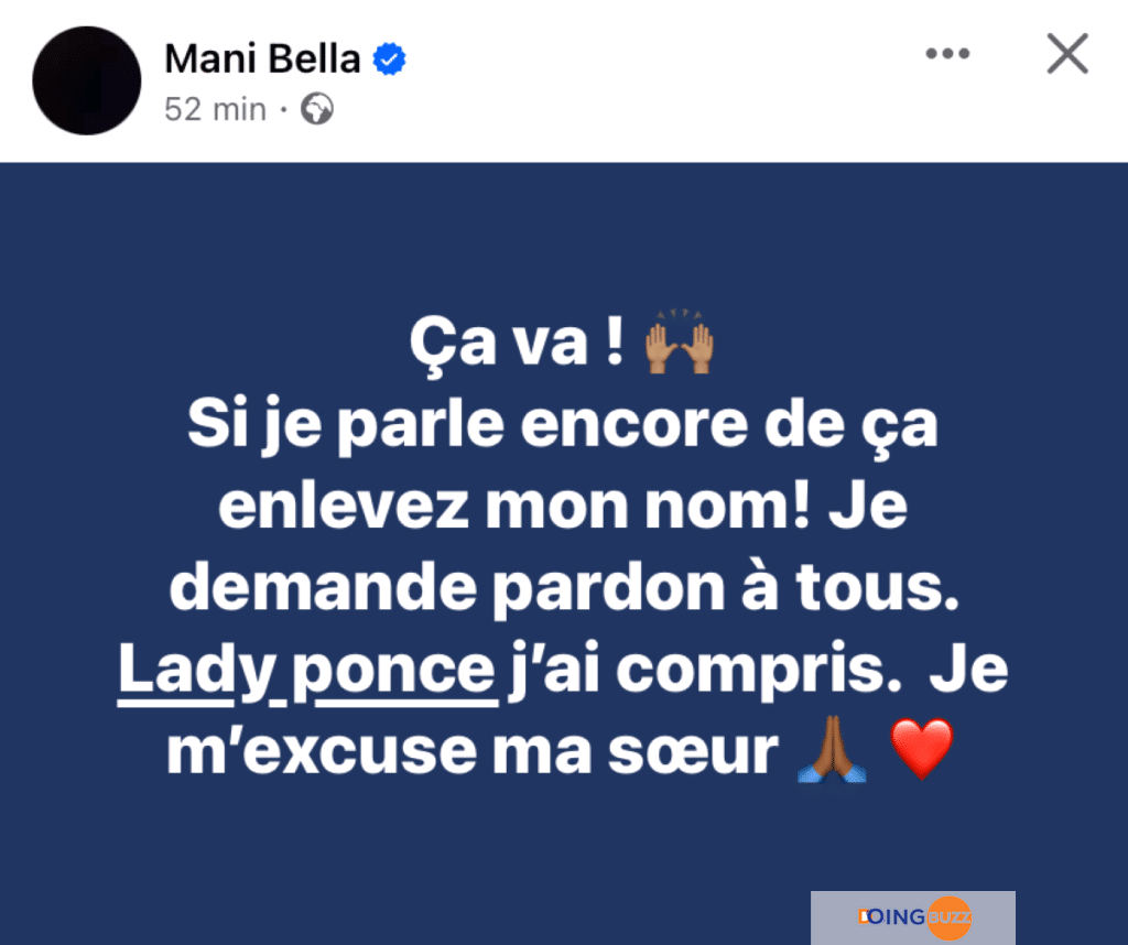 Mani Bella se retire du conflit avec Lady Ponce après une médiation ratée... Découvrez les détails!