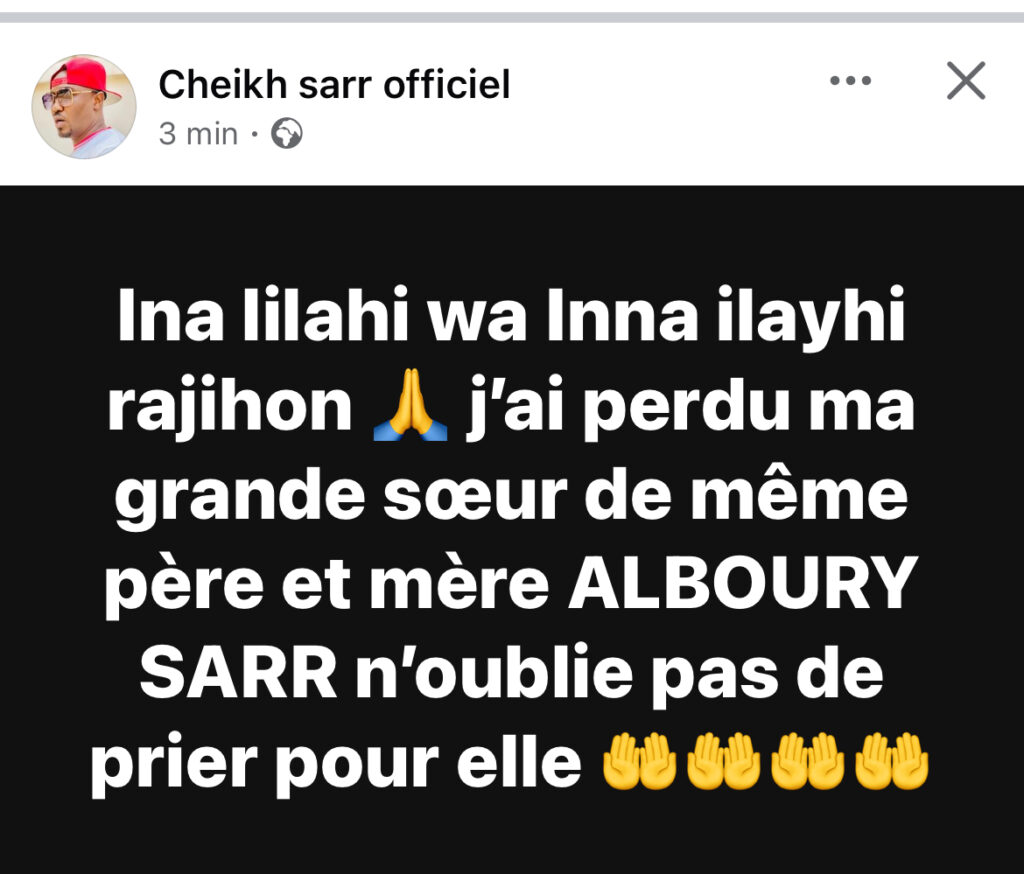 Photo: Cheikh Sarr annonce une tragique perte familiale sur les réseaux sociaux...