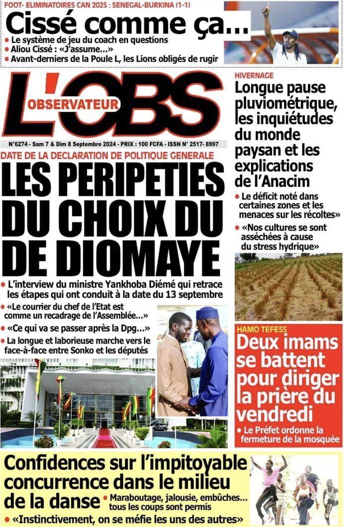 Découvrez les Unes des journaux sénégalais du samedi 07 septembre 2024