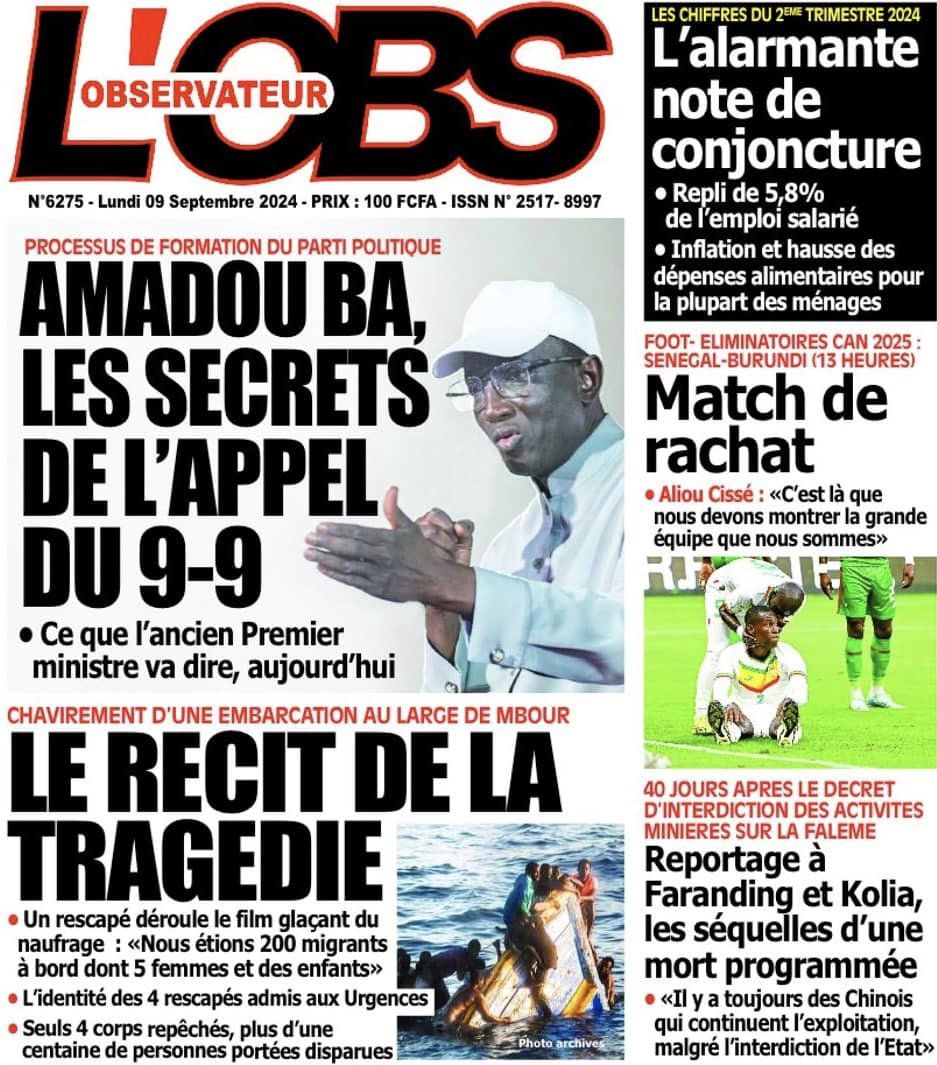 Découvrez les Unes des journaux sénégalais du lundi 09 septembre 2024