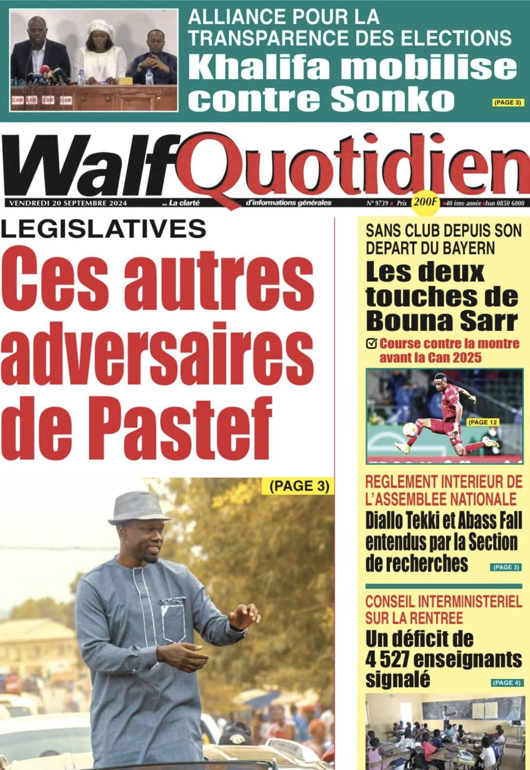 Découvrez les Unes des journaux sénégalais du vendredi 20 septembre 2024