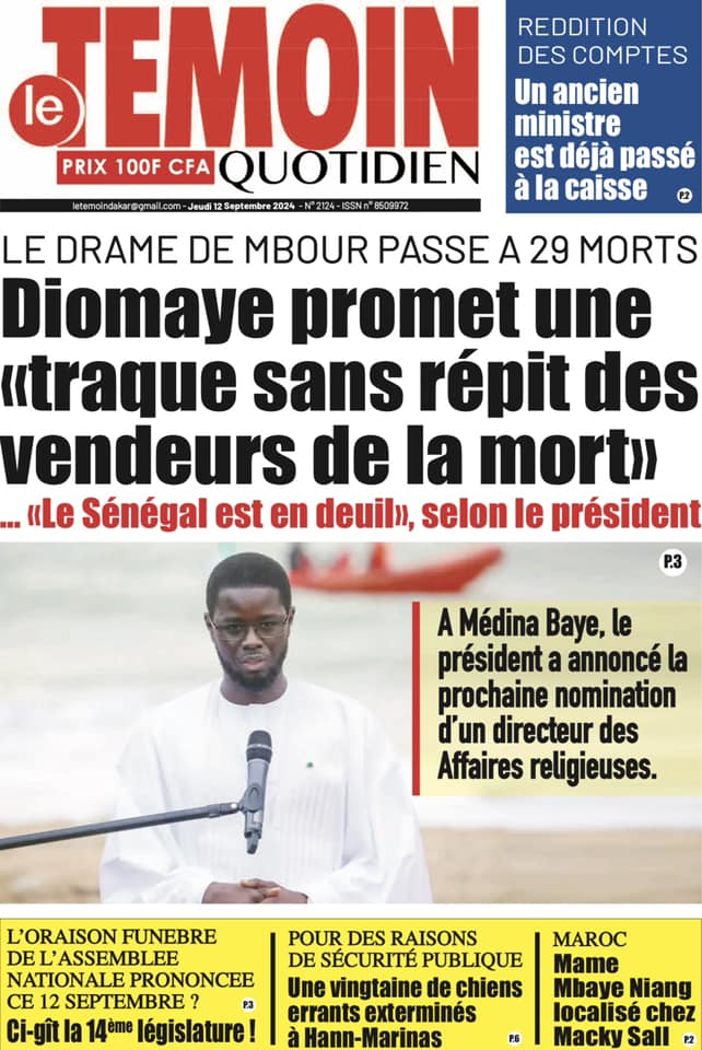 Unes des journaux sénégalais du 12 septembre 2024 : découvrez les manchettes du jour