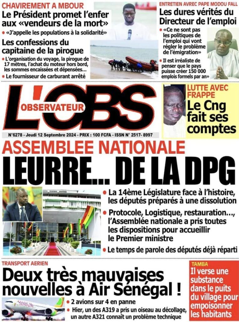 Unes des journaux sénégalais du 12 septembre 2024 : découvrez les manchettes du jour