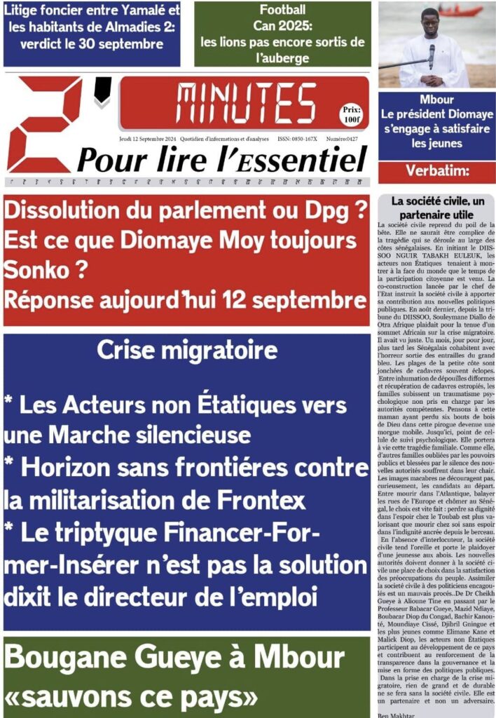 Unes des journaux sénégalais du 12 septembre 2024 : découvrez les manchettes du jour