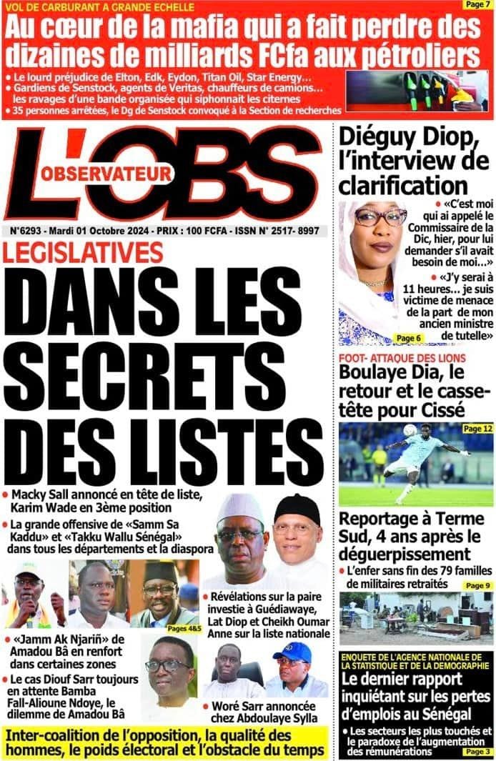 Découvrez les Unes des journaux sénégalais du mardi 1er octobre 2024