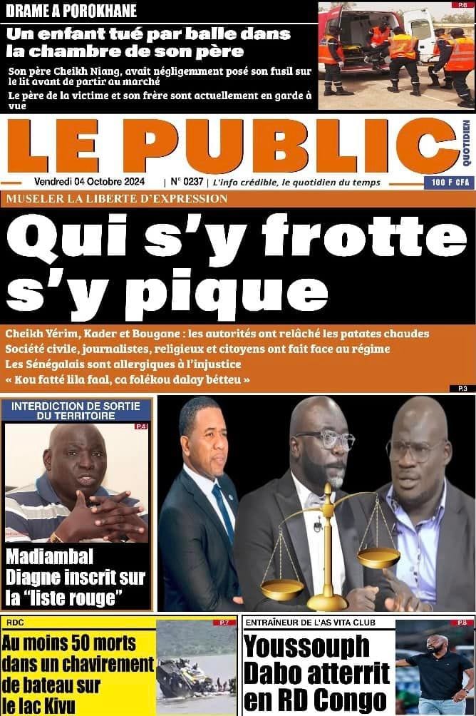 Découvrez les Unes des journaux sénégalais du vendredi 04 octobre 2024