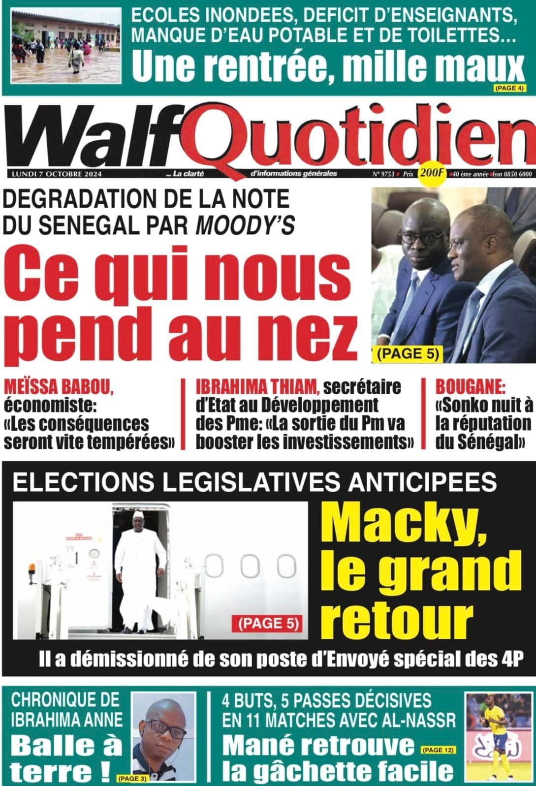 Découvrez les Unes des journaux sénégalais du lundi 07 octobre 2024