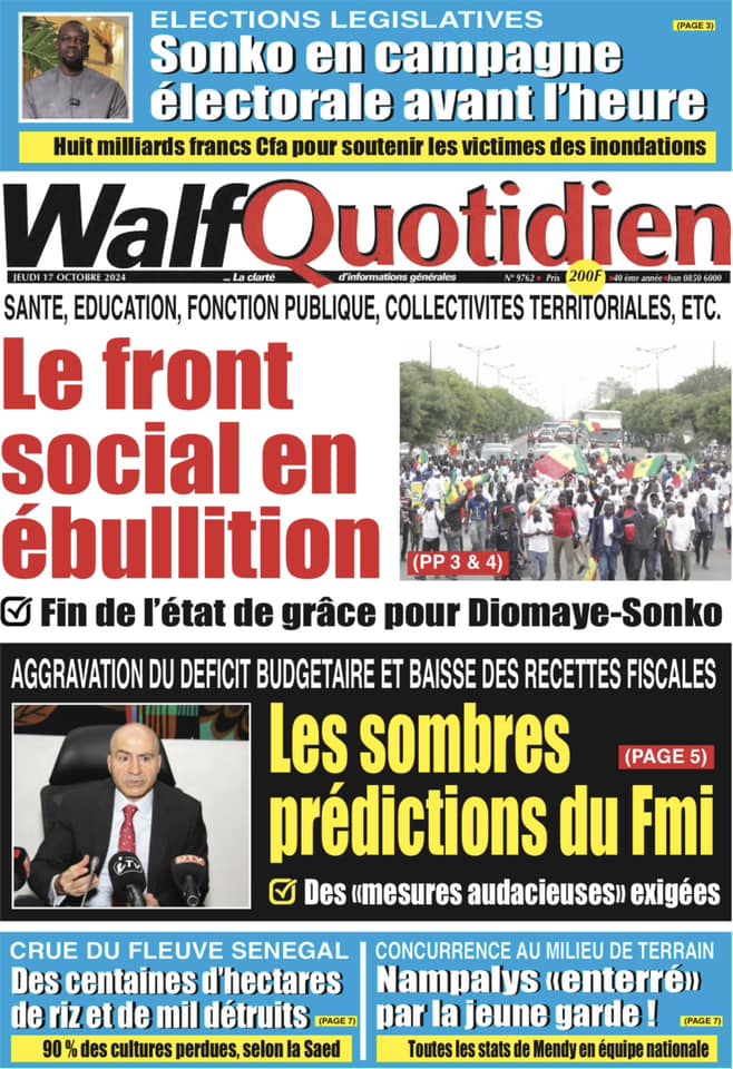 Découvrez les Unes des journaux sénégalais du jeudi 17 octobre 2024