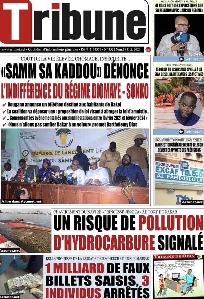 Découvrez les Unes des journaux sénégalais du samedi 19 octobre 2024