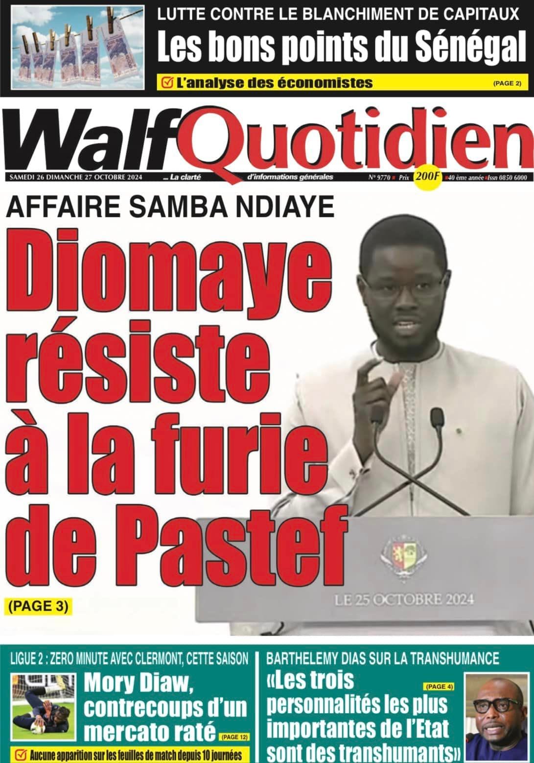 Découvrez les Unes des journaux sénégalais du samedi 26 octobre 2024