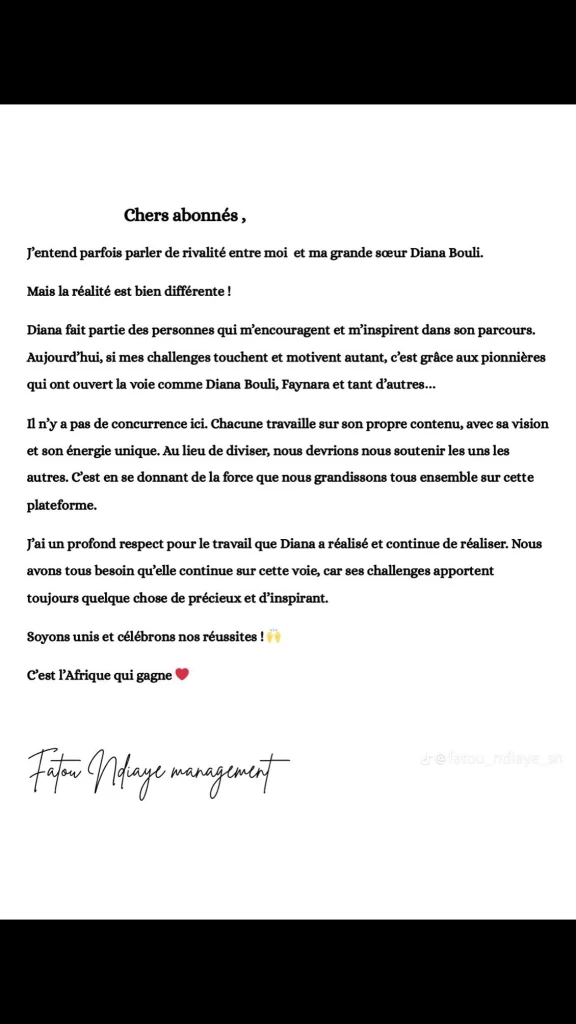 Fatou Ndiaye met fin aux rumeurs de rivalité avec une autre influenceuse