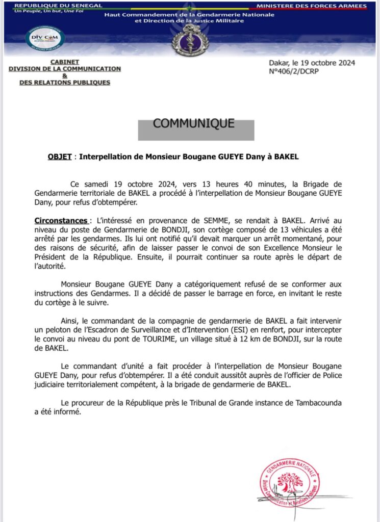 La Matinale Senego : Bougane Gueye Dany arrêté à Bakel, Sonko critique Amadou Ba et Diomaye nommé