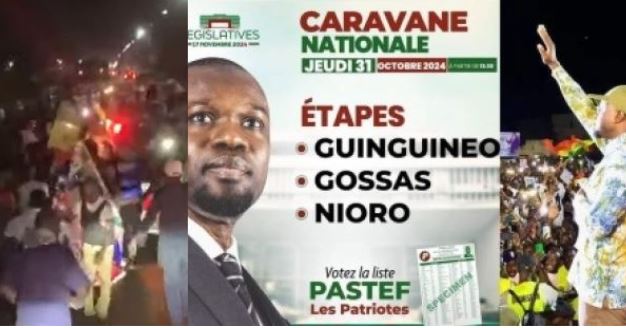 Législatives anticipées : Suivez la caravane d’Ousmane Sonko à Guinguinéo, Gossas et Nioro… (vidéo)