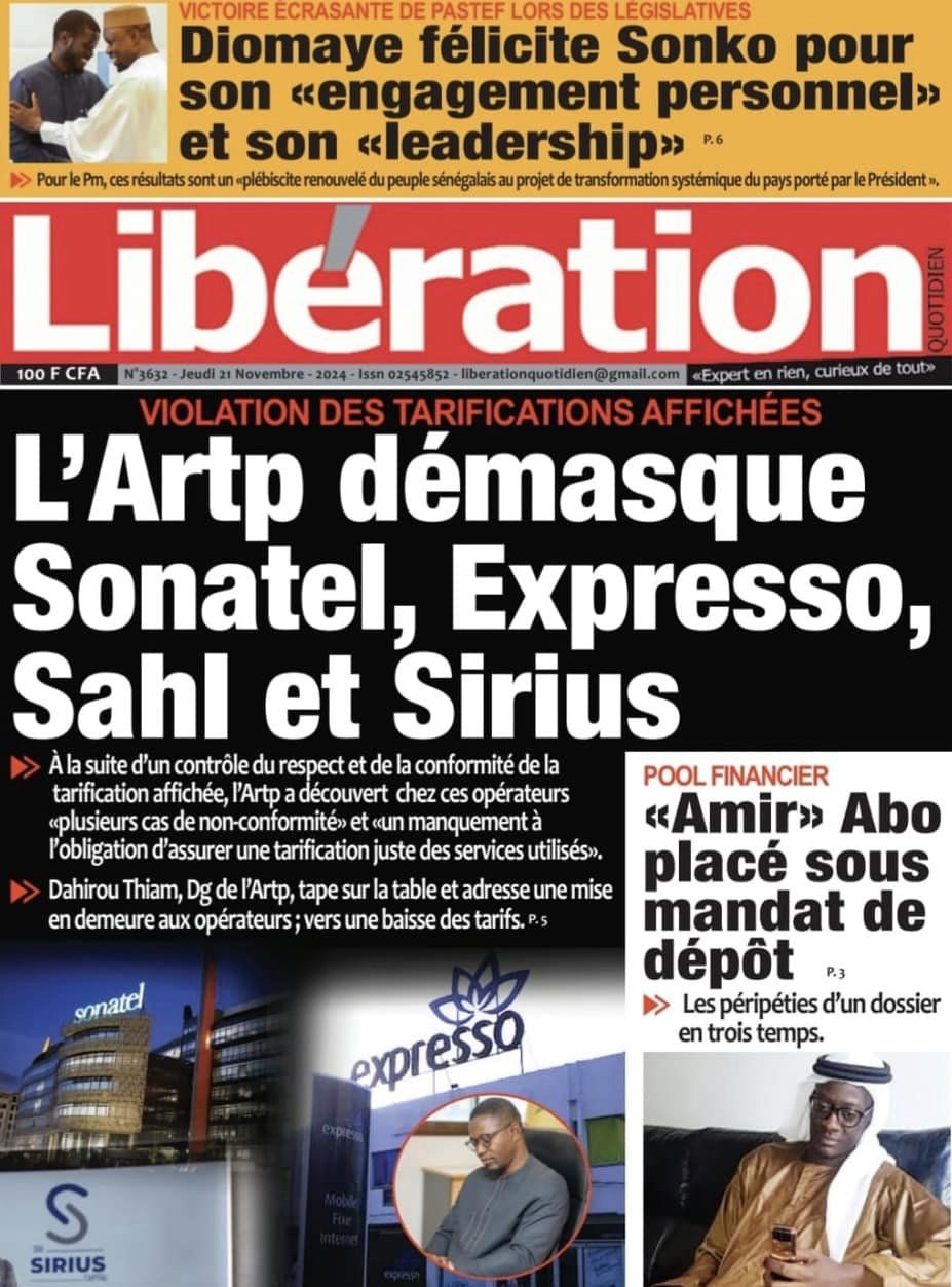 Découvrez les Unes des journaux Sénégalais du jeudi 21 novembre 2024