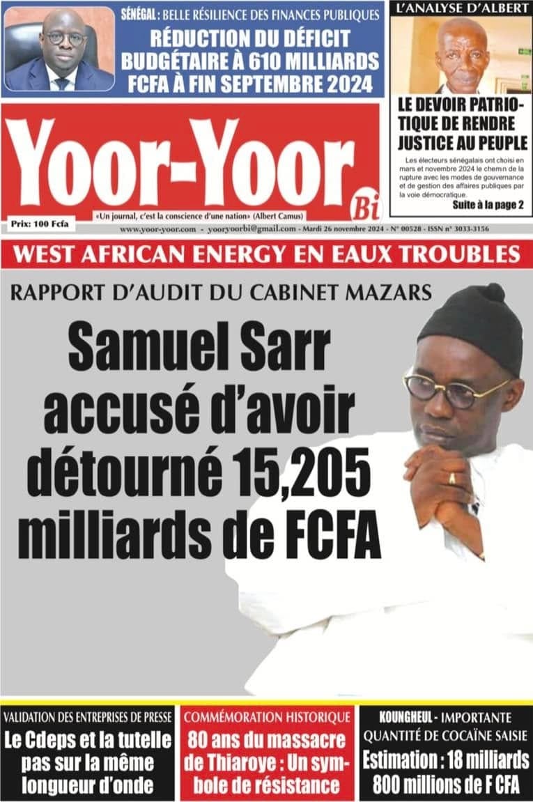 Découvrez les Unes des journaux Sénégalais du mardi 26 novembre 2024