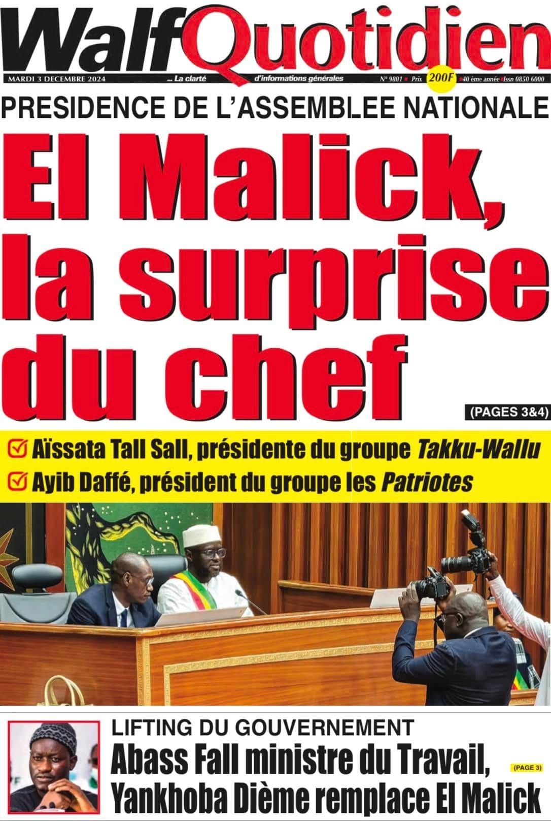 Découvrez les Unes des journaux Sénégalais du mardi 03 décembre 2024
