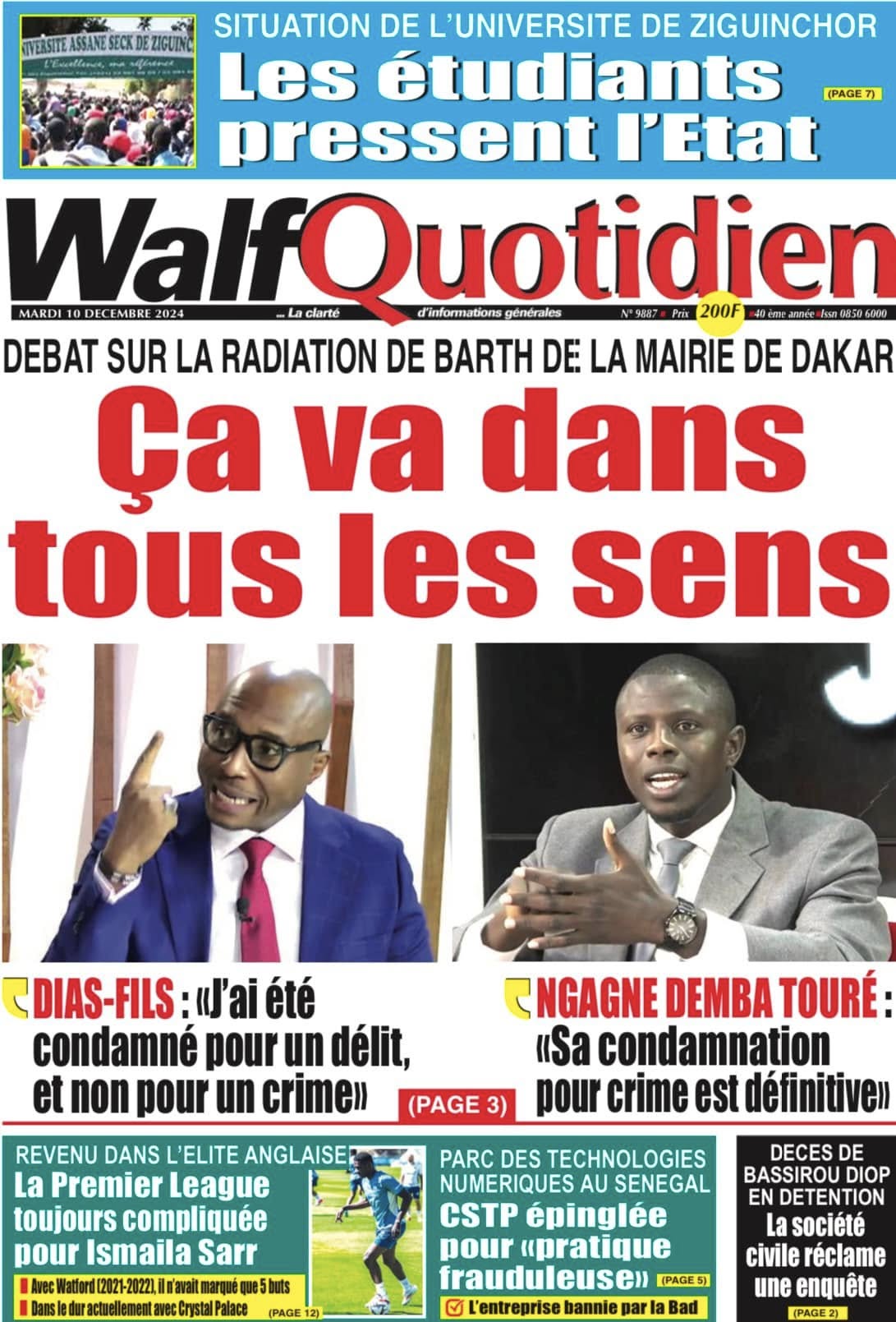 Découvrez les Unes des journaux Sénégalais du mardi 10 décembre 2024