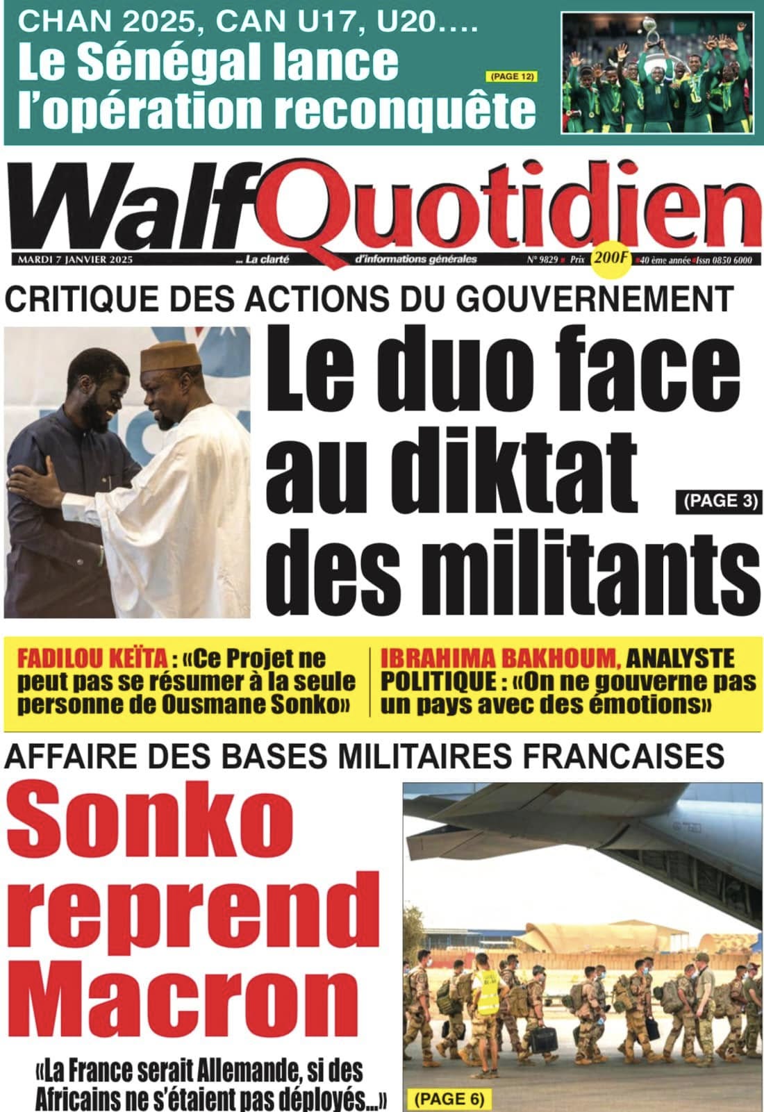 Découvrez les Unes des journaux Sénégalais du mardi 07 janvier 2025