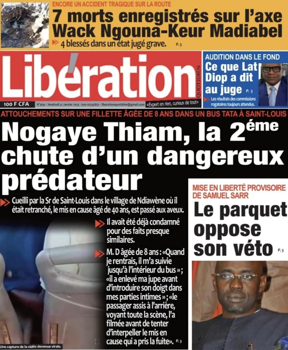 Découvrez les Unes des journaux sénégalais du vendredi 31 janvier 2025