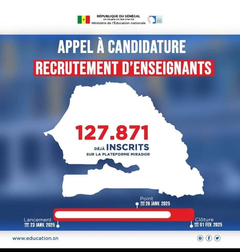 Le Sénégal enregistre une mobilisation record pour le recrutement de 2000 enseignants