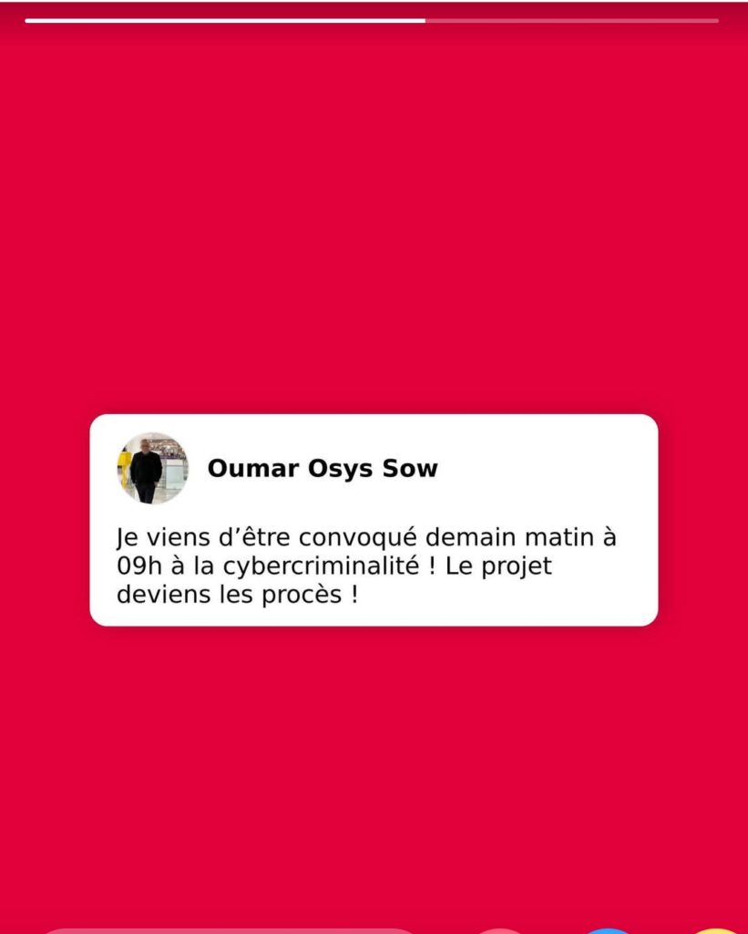 Oumar Sow convoqué par la Cybercriminalité : une déclaration sous enquête