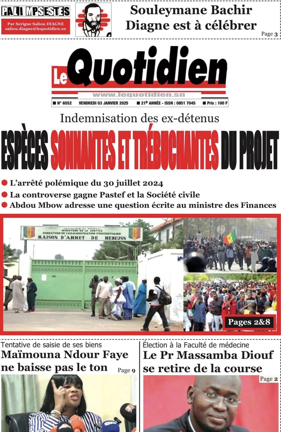 Découvrez les Unes des journaux Sénégalais du vendredi 03 janvier 2025