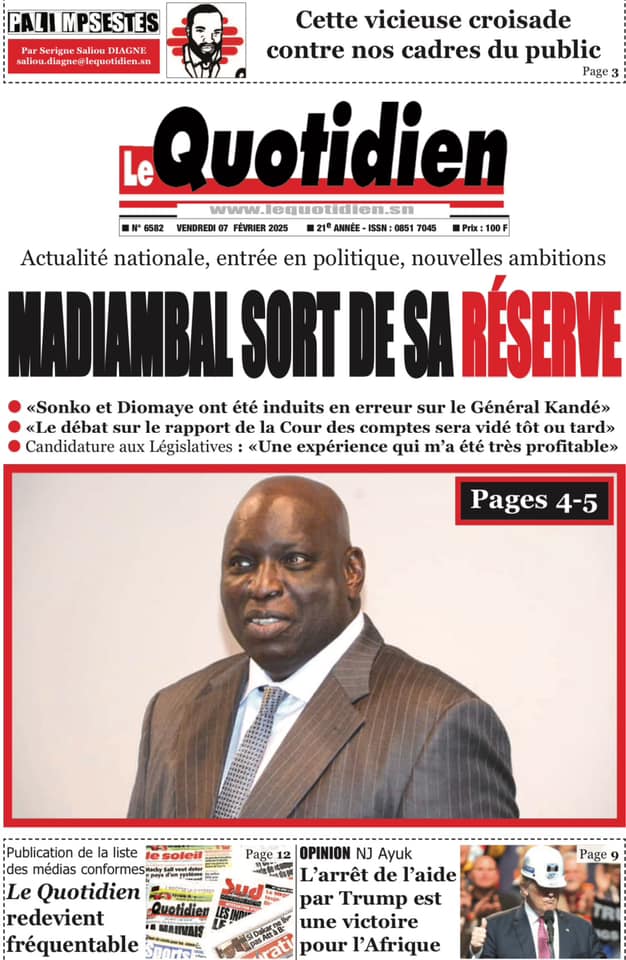 Découvrez les Unes des journaux sénégalais du vendredi 07 février 2025