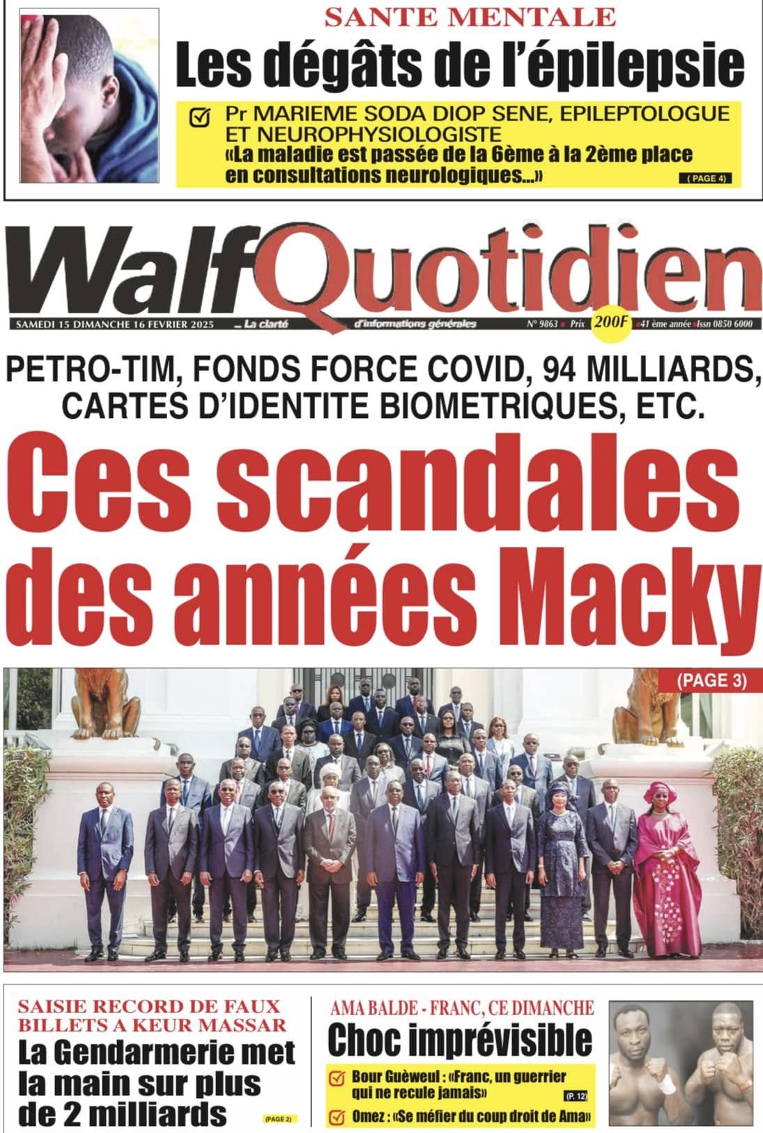 Découvrez les Unes des journaux sénégalais du samedi 15 février 2025