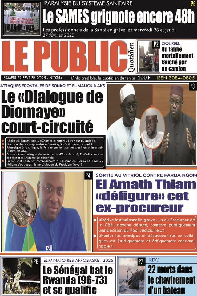 Découvrez les Unes des journaux sénégalais du samedi 22 février 2025