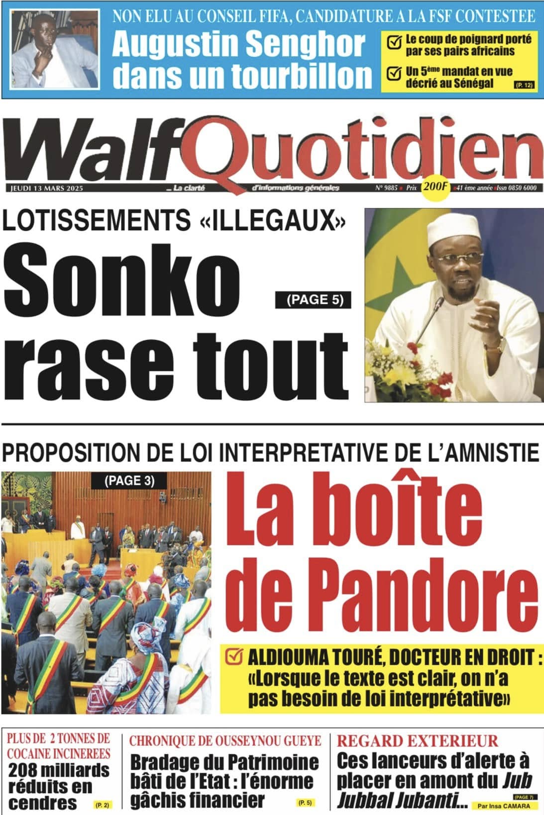 Découvrez les Unes des journaux sénégalais du jeudi 13 mars 2025