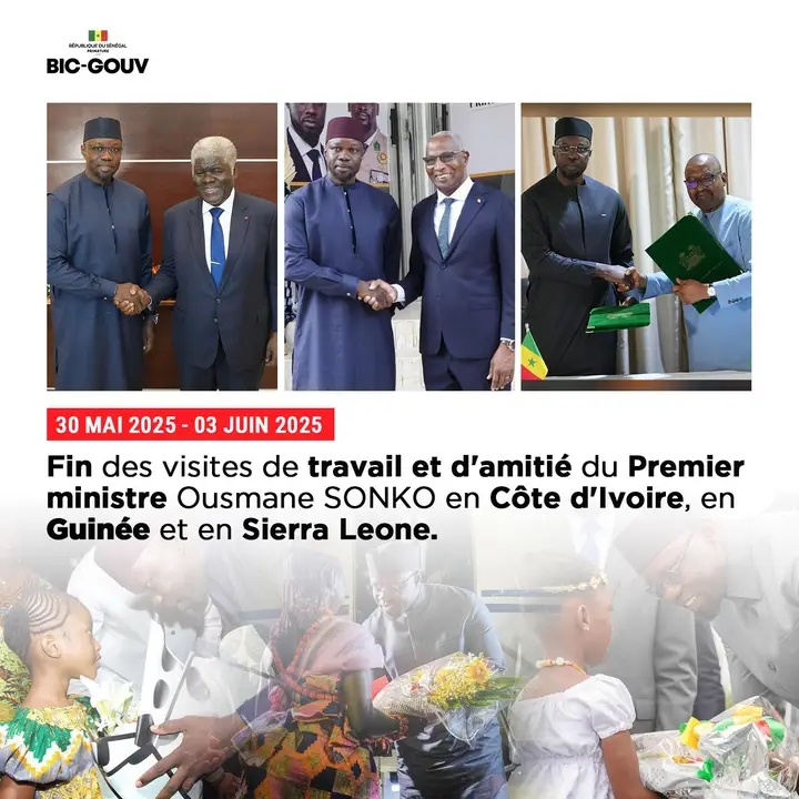 Visites de travail et d’amitié : Sonko boucle sa tournée en Côte d’Ivoire, Guinée et Sierra Leone…