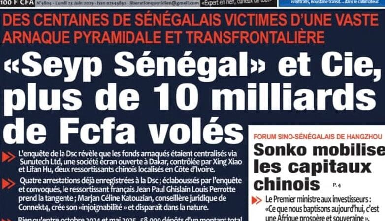 découvrez les Unes des journaux sénégalais du lundi 23 juin 2025