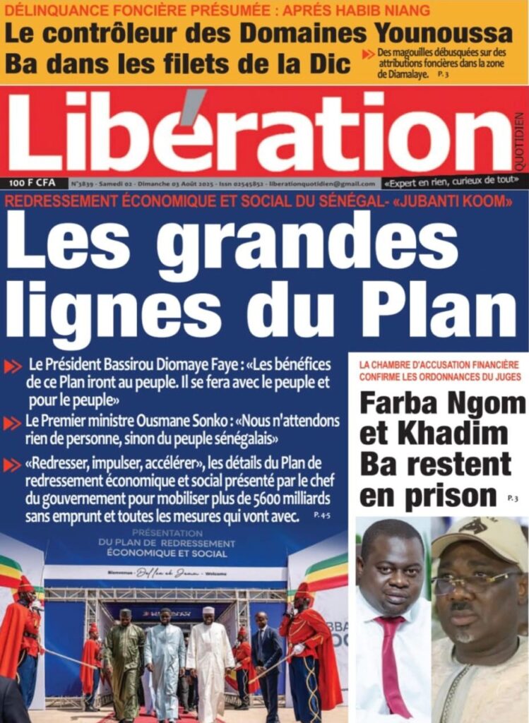 Découvrez les Unes des journaux sénégalais du samedi 02 août 2025