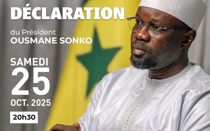 Ousmane Sonko annonce une déclaration “d’une grande importance” ce soir à 20h30