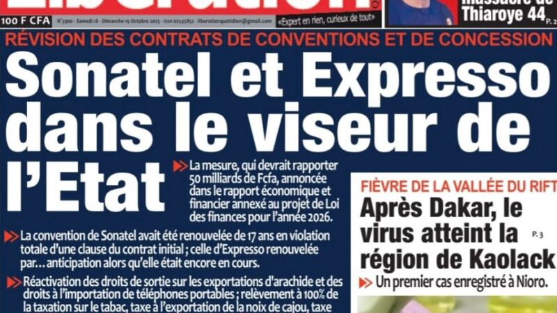 Découvrez les Unes des journaux sénégalais du samedi 18 octobre 2025