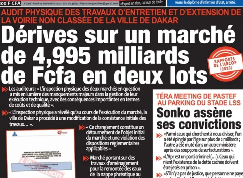 Découvrez les Unes des journaux sénégalais du lundi 10 novembre 2025