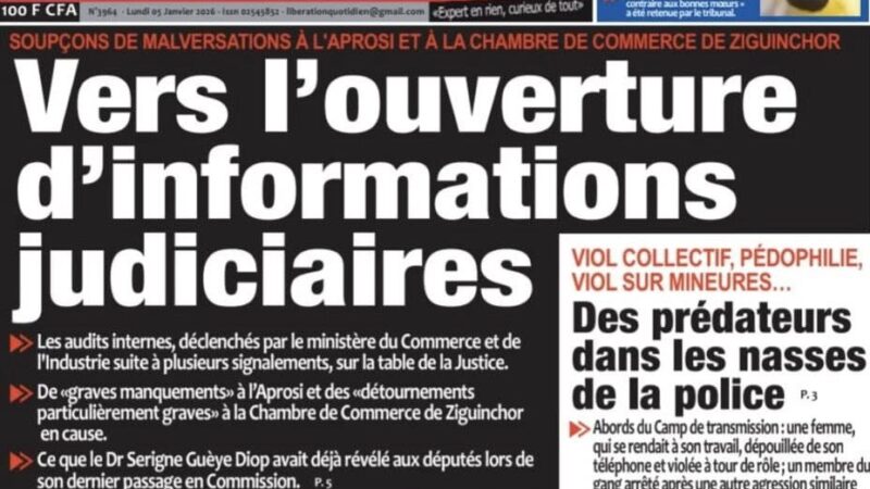 Découvrez les Unes des journaux sénégalais du lundi 05 janvier 2026
